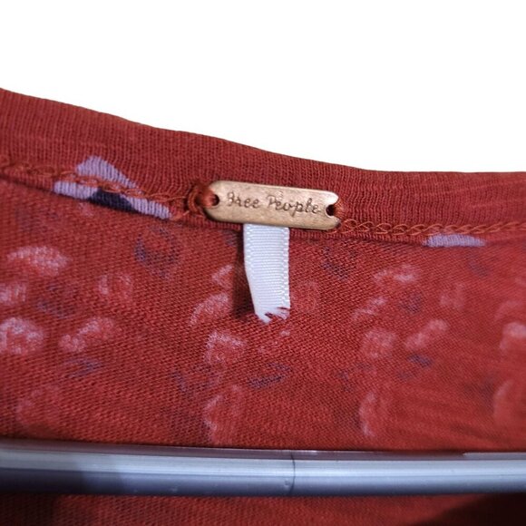 Free People Red & Pink Floral Print Womens Top M Boho Hippie Cottagcore - Picture 4 of 7